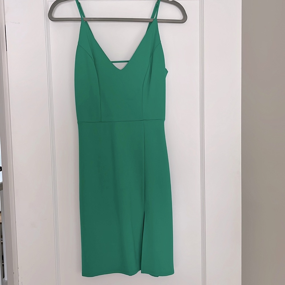 Leith V-Neck Body Con Mini Dress with slit Christmas green